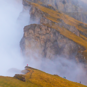 A foggy morning at Seceda in the Dolomites