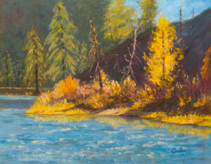 Fall Colors by Wenatchee River, Pastel Painting by Cindy Sun