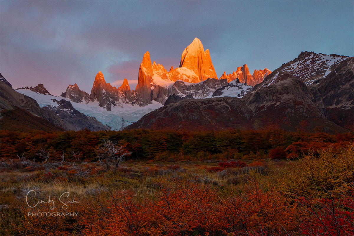 Sunset at Fitz Roy Patagonia with Fall Colors, Argentina